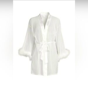 In Bloom by Jonquil robe in sheer white with faux fur sleeve cuffs. Size XS/S